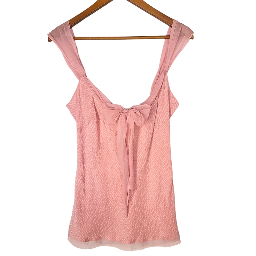 NWT Elie Tahari pink 100% silk camisole Bow tie top Large